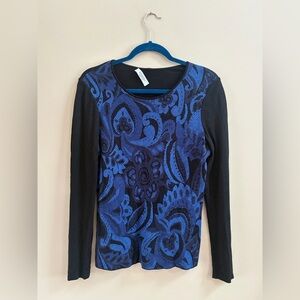 Stizzoli Italy Wool Blend Floral Pattern Long Sleeve Sweater Shirt Top Blouse